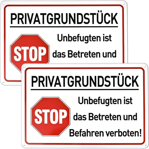 2 Stück Privatgrundstück Schilder, 20x30 cm Aluminium Achtung Schild, Privatgrundstück Betreten und Befahren Verboten Schild, für Privatgrundstücken, Einfahrten, Parkplätzen, Baustellen