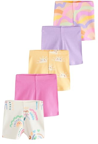 NEXT Girls Rainbow Ribbed Cycle Shorts 5 Pack 3-4Y | Cotton-rich jersey blend, flexible elastic waist, comfortable seams provide an easy fit for playground games