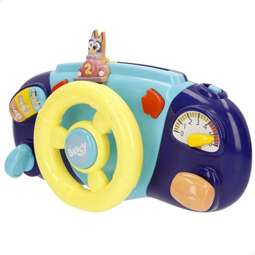 ColorBaby Bluey 39146 Lenkrad für Kinderwagen, Befestigungsgriff, buntes Design, Bluey, Bingo und Seine Freunde, interaktive Spiele, Aktivitäten für Kinder ab 6 Monaten