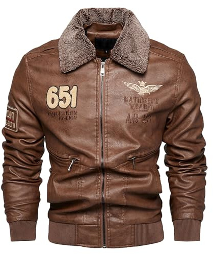 Generisch Blouson en cuir pour homme - Vintage - Coupe confortable - Veste d'aviateur classique