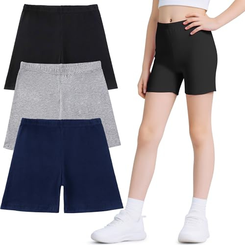 Domueay Shorts Pantalones Niñas, Cortos Ciclismo Leggings Algodón,Pack de 3