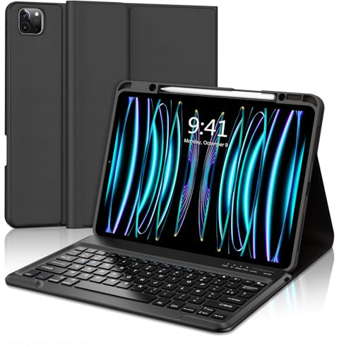 FOGARI Coque Clavier pour iPad Pro 12.9 2022/2021/2020/2018, AZERTY Français Clavier Magnétique Bluetooth sans Fil AVCE Étui pour iPad Pro 12.9 6è/5è/4è/3è Génération, Noir