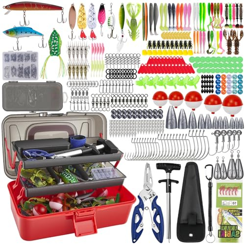 Set di 460 accessori da pesca con scatola per esca, set di esche da pesca e set di attrezzi con clip per labbra, rimuovi ganci, frecce per cucchiai, spinner, jigs, attrezzatura da pesca per bambini