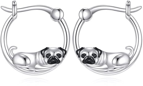 Mops-Ohrringe aus Sterlingsilber Creolen mit Mops-Motiv Niedlicher Tierschmuck Geschenke für Damen und Mops-Liebhaberinnen