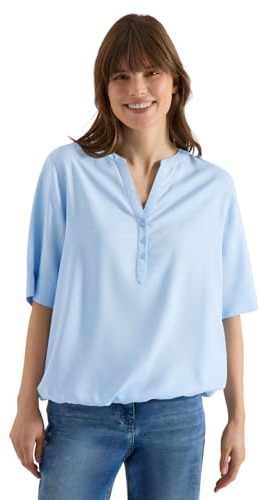 Cecil Bluse mit Split Neck und Elastiksaum Light Sky Blue XXL