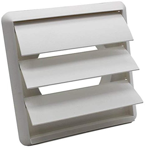 Kair White Gravity Grille 155mm External Dimension Ducting Air Vent with 125mm - 5 inch Round Rear Spigot and Not-Return Shutters