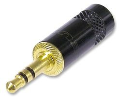 Neutrik REAN NYS231BG-LL 3.5 mm plug, 3-pole, black metal handle, gold plated contacts, up to 8 mm cable diameter
