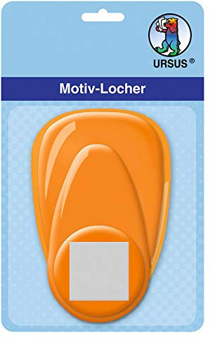 Ursus 19480058 - Motivlocher mit Hebel mittel, Quadrat, orange, ausgestanztes Motiv ca. 25,4 mm, aus Kunststoff mit Metallstanze, geeignet für Grammaturen von 160 220 g /qm