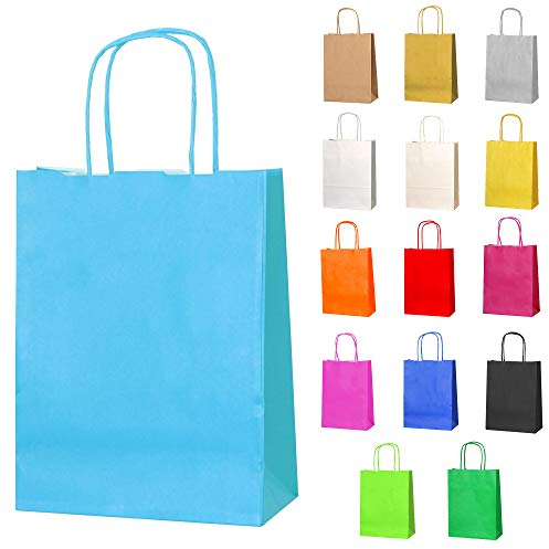 Thepaperbagstore 10 Hellblaue Partytüten aus Papier mit Henkeln – 18x22x8cm – Bunte Geschenktüten aus Papier für Kinder, Partys, Geburtstage, Hochzeiten, Süßwaren- und Einzelhandelsgeschäfte