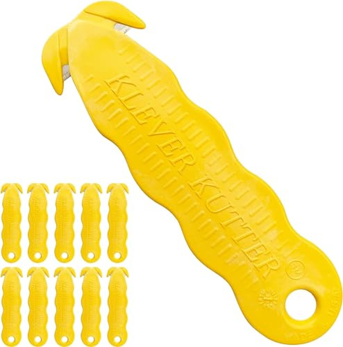 KLEVER INNOVATIONS KCJ-1YKlever Kutter gelb, einzigartiges Doppelhaken-Design - Einweg-Sicherheitsschneider, 100 Stück