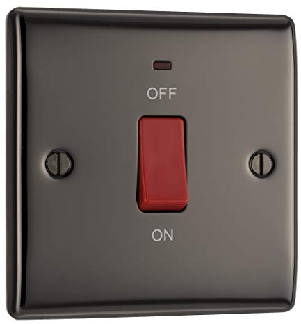 BG Electrical Cooker Control Switch Unit with LED Power Indicator, Single Plate, Double Pole, Nexus Metal, Black Nickel, 45A, NBN74