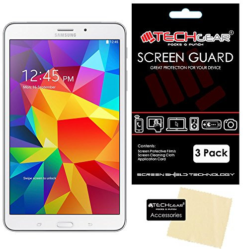 TECHGEAR [3 Pack] Protection d'Écran pour Galaxy Tab 4 8.0, Film de Protection Écran Ultra Clair avec Chiffon et Carte d'Application Compatible pour Samsung Galaxy Tab 4 8.0 Pouces (SM-T330)