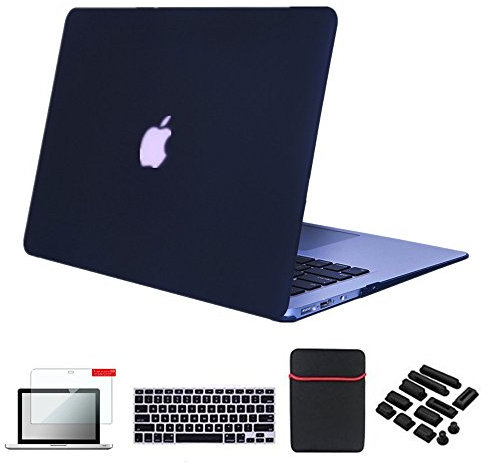 Se7enline Compatible with MacBook Air 13 inch Case A1466/A1369/ 2010/2011/2012/2013/2014/2015/2016/2017 Hard Shell Case&Sleeve Bag&Keyboard Cover Skin&Screen Protector&Dust Plug,Black