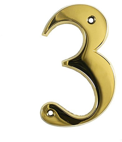 Beautiful 3 Inch Bevelled Edge Polished Gold Door Number 3 - Screw Fix Front House Number