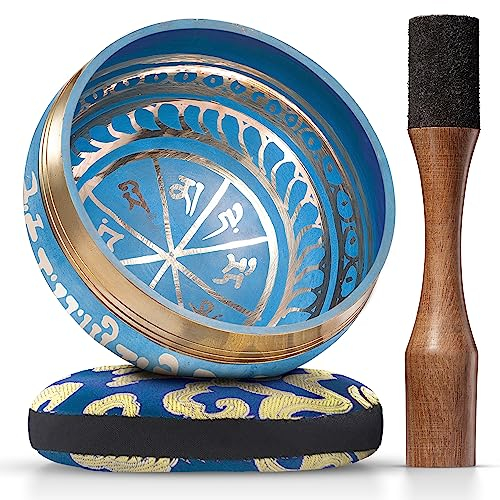 Bol Tibétain – Bol Tibétain Chantant pour la Purification et la Méditation – Silent Mind – Bol Méditation – Inclut un Maillet avec Prise en Main Type Crayon et un Coussin