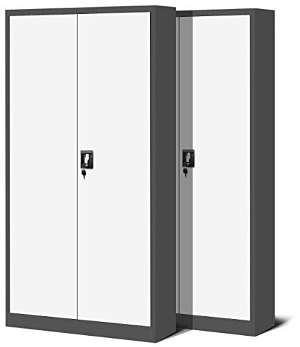 Jan Nowak 2er Set Aktenschrank C001H Büroschrank Metallschrank Werkzeugschrank 4 Einlegeböden Drehgriff Pulverbeschichtung Flügeltürschrank Abschließbar 195 cm x 90 cm x 40 cm (Anthrazit/Weiß)