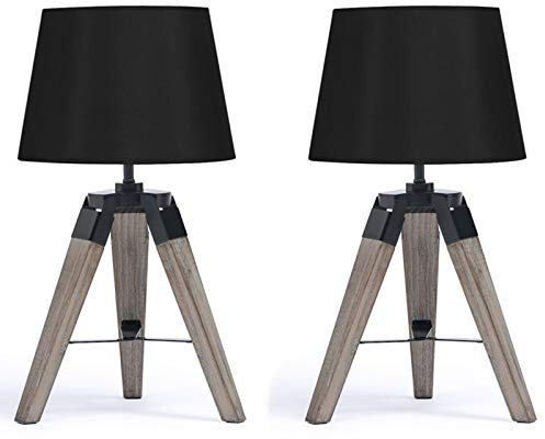 IDMarket - Lot de 2 Lampes de Chevet trépied Hilda en Bois foncé Noires
