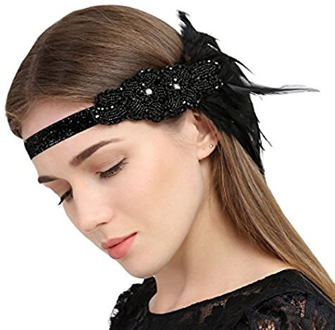 Femme Coiffure Vintage Bandeau Plume de Paon avec Plume Strass Décoration de Cheveux Déguisement de fête Bandeau de Danseuse de Charleston