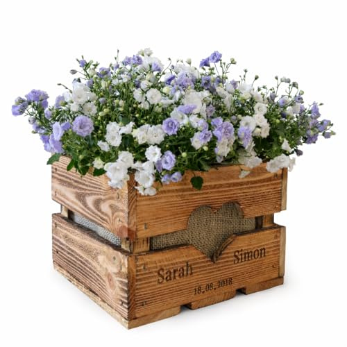 Rustikale OBSTKISTE Blumenkiste TISCHDEKO Hochzeitsgeschenk Center Piece Hochzeitstisch Geschenk Brautpaar Personalisiert aus Holz Vintage Hölzerne Jahrestag Hochzeit Valentin