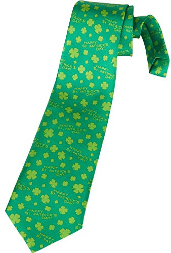 dressforfun 302559 - St. Patrick's Day Krawatte mit Schriftzug und Kleeblättern, Krawatte in Dunkelgrün