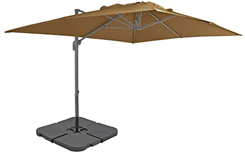 vidaXL Outdoor Umbrella with Portable Base - Taupe Cantilever Parasol with Aluminium Frame, UV- Cover, 360 Degree Adjustment, Detachable Steel Cross Base, Easy-Carry Design