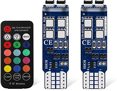 Lumières D'ambiance à LED T10 RGB de 12 V Avec 6SMD Ampoules LED 5050 - Contrôleur à Distance sans Fil 16 Couleurs Changeantes - Ampoules D'intérieur Pour Wedge de Voiture W5W 501 (pack de 2)