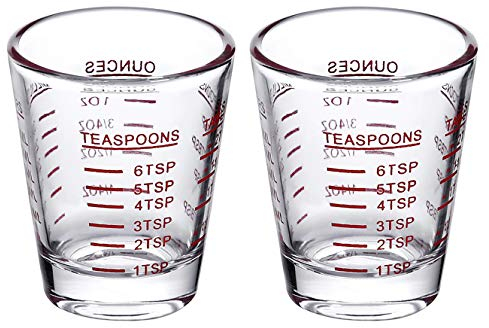 Shot Glasses Measuring Cup Round Liquid Heavy Glass Espresso Shot Glasses 1 OZ 4 Features (2Pack-Red 30ml)