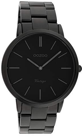Oozoo Vintage Herrenuhr mit Edelstahl Glieder Armband Flach 42 MM Schwarz/Schwarz C20025