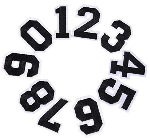 JKJF 0 bis 9 Zahlen Bestickte Patches Gestickte Aufnäher Reparatur Aufnäher für Kleidung Jeans Jacken T-Shirt Hüte Rucksäcke Taschen Schuhe - Schwarz 20 Stk