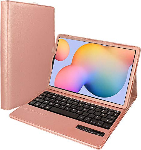 TECHGEAR Keyboard Case for Samsung Galaxy Tab S6 Lite 10.4 (SM-P610/P613/P615/P619/P620/P625) [Strike Folio] PU Leather Stand Case with Detachable Bluetooth Wireless UK QWERTY Keyboard (Rose Gold)