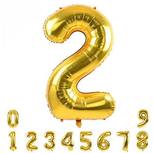 TONIFUL 40 Inch Gold Large Numbers Balloon 0-9 Foil Mylar Big Number Balloon Digital 2 for 2026 Graduation New Year Eve Birthday Party,Wedding, Bridal Shower Engagement Photo Shoot, Anniversary
