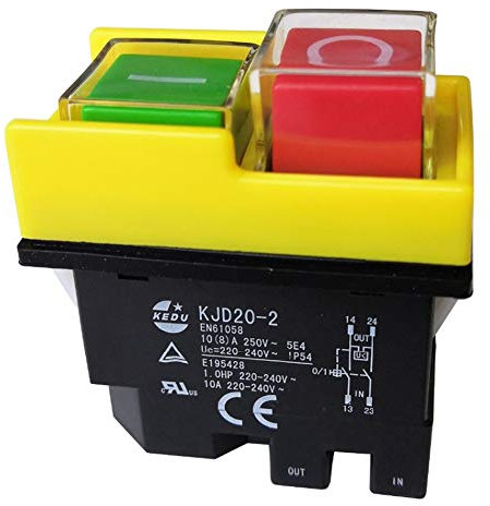 KEDU KJD20-2 Interruttore a Pulsante Elettromagnetico 4 Pin Impermeabile on/off Interruttori a Pulsante con protezione da sovraccarico per utensili elettrici macchina attrezzatura 250V 10(8)A