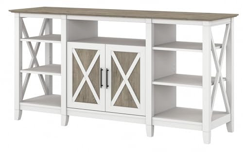 Bush Furniture Key West - Supporto alto per TV da 65, bianco puro e grigio