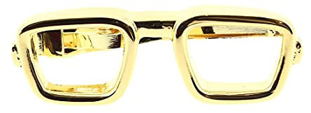 Tony & Paul. Pince à cravate. Lunettes, Acier rhodié. Jaune doré. Fantaisie.