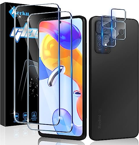 Aerku Protector de Pantalla para Xiaomi Redmi Note 11 Pro 5G/4G, Protector de Lente de Cámara [2 + 2 Piezas], 9H Ultra Resistente Cristal Templado Vidrio Templado para Redmi Note 11 Pro