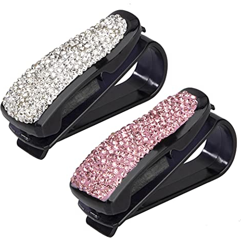 Auto Brillenhalter Sonnenbrillenhalter mit Bling Strasssteinen Ticket Karte Clip Halter für Auto Sonnenblende Brille 2 Stück