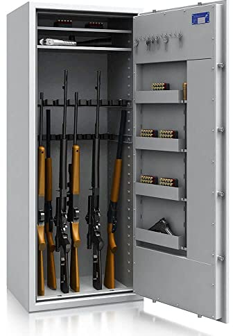 SafeHero Waffenschrank Klasse 1 EN 1143-1 Secureo Eagle 20 XL | Waffenschrank 1 für 20 Langwaffen | Langwaffenschrank Schlüsselschloss | Zugelassener Waffenschrank Langwaffen, Kurzwaffen + Munition