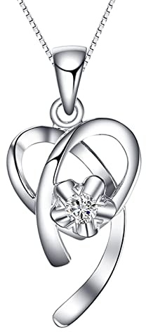 AMDXD Herz Damen Kette mit Anhänger in PT950 mit Diamant 0.06ct Goldkette Damen Silber, Pärchen Geschenke