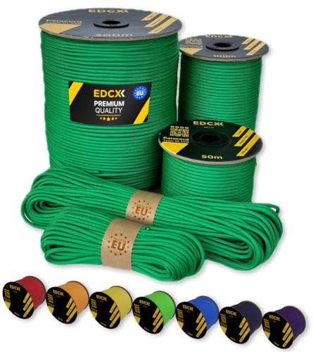 EdcX Paracord 4mm, 35+ Solid Colors (10m, 15m, 30m, 50m, 100m, 300m) | Ideal for Crafting, DIY, Camping, Survival, Outdoor | 100% Nylon Rope 4mm | Tactical Cord 550 Type III (Green, 15 m)