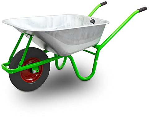 BITUXX® Schubkarre 100L / 250Kg Schubkarren Hellgrün Schiebkarre Scheibtruhe Bauschubkarre Verzinkt mit PU Rad 4.80/4.00-8 mit Achse (Schwarz)