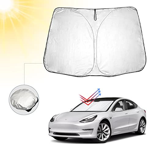 BIBIBO Parasol para Coche Parabrisas Compatible con Tesla Model 3 2017-2025 / Model Y 2020-2025, Parasol para Coche para Parabrisas Delantero, Cubierta de salpicadero Interior contra Rayos UV