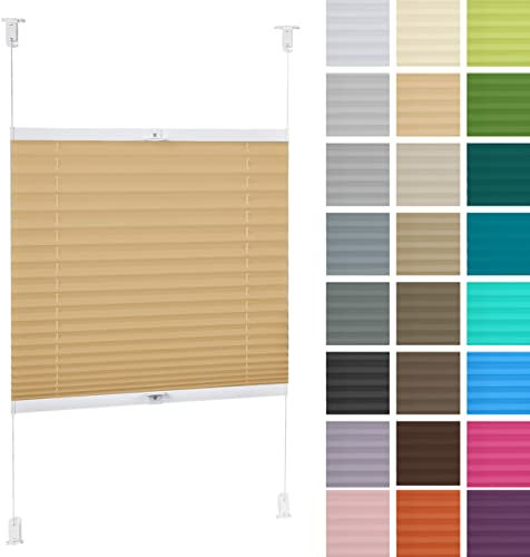 DECOOR Plissee ohne Bohren 60cm x 100cm Faltrollo Rollo für Fenster und Tür Nicht-invasive Fensterjalousien guter Sichtschutz und Sonnenschutz Breite der Überlappung 2 cm Gelb