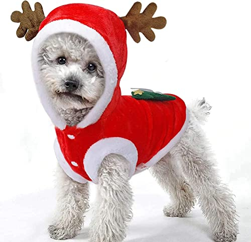 Hundekostüme Weihnachten Elchkostüm, Haustier Weihnachtskostüm, Katzen Kleidung Weihnachten, Pet Hoodies warme Hundemantel für Winter Frühling Weihnachten Hundebekleidung Rot (S)