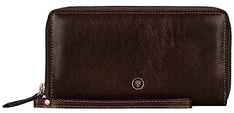 Maxwell Scott - Personalisierte Luxuriöse italienische Lederhandtasche mit Handgelenkriemen - Handgefertigt aus italienischen Vollnarbenhäuten - The Meleto Dunkelbraun