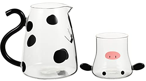 BESTonZON Brocca in per latte e mucca, caraffa per latte, brocca in con tazza, brocca per succhi di frutta, in , per frigorifero, teiera, caffettiera per succhi d'acqua, 550 ml