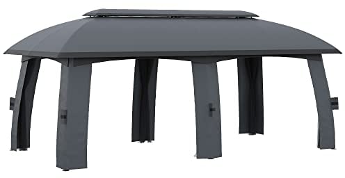 Outsunny Pavillon, 3 x 6 m Partyzelt mit Doppeldach, Gartenpavillon, Bierzelt mit Fliegennetzen, bis 15 Personen, für Hof, Verzinkter Metall, Dunkelgrau