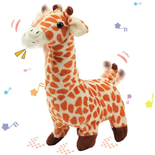 Hopearl Jirafa de Peluche electrónico Interactivo de Jirafa Caminando con Sonidos y Movimientos, Regalos Animados de Cola agitada para cumpleaños de niños pequeños, marrón, 9 Pulgadas