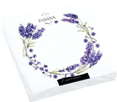 20 Servietten Lavendelkranz auf weiß | Blumen | Kranz | lila | Sommer | Tischdeko | Decoupage | Serviettentechnik 33x33cm