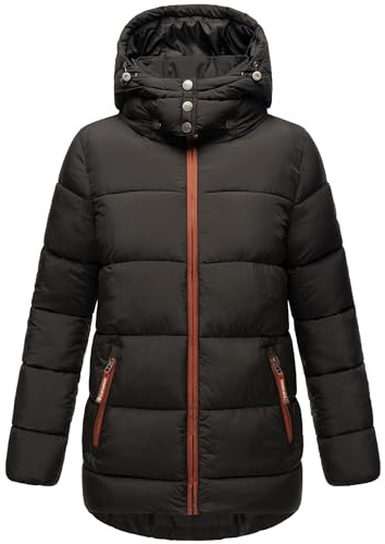 Navahoo Damen Winter-Steppjacke Wattewölkchen mit abnehmbarer Kapuze | Länge: po-bedeckend | Wärmegrad 3 von 3 – warm gefüttert | mattschimmerndes Obermaterial | große Kapuze