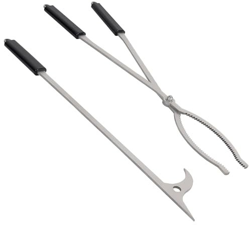 CKLT 71,1 cm Kaminholzzangen-Set, Edelstahl-Feuerschürhaken und Kaminzange, Holzgreifer-Set für Feuerstelle, Lagerfeuer, Lagerfeuerzange, tragbar, rostfrei, sicher Lagerfeuerzange
